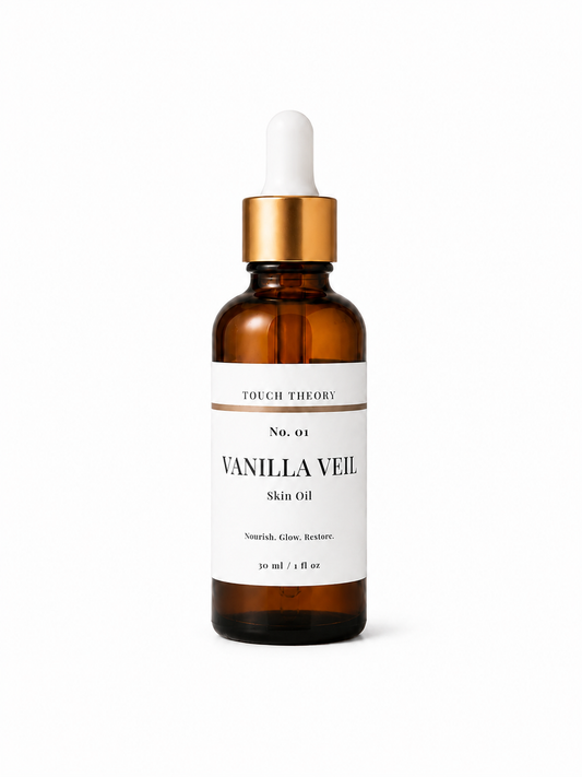 Touch Theory Vanilla Veil Face & Body Oil No.1 — 30ml amber dropper bottle on neutral background